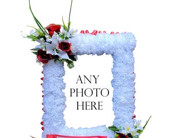 A4 Photo Frame Funeral Flowers Artificial Tribute Wreath Silk Memorial