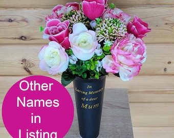 Grave Vase Spike Cemetery Flowers Artificial Dad Mum Nan Grandad Rose Peony