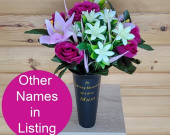 Grave Vase Spike Cemetery Flowers Artificial Dad Mum Nan Grandad Rose Lily Grass