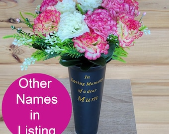 Grave Vase Spike Cemetery Flowers Artificial Dad Mum Nan Grandad Carnation Fern