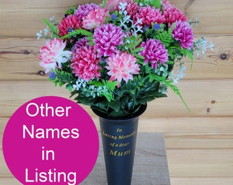 Grave Vase Spike Cemetery Flowers Artificial Dad Nan Grandad Spiky Chrysanthemum