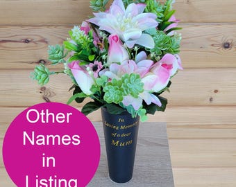 Grave Vase Spike Cemetery Flowers Artificial Dad Mum Grandad Dahlia Rosebud