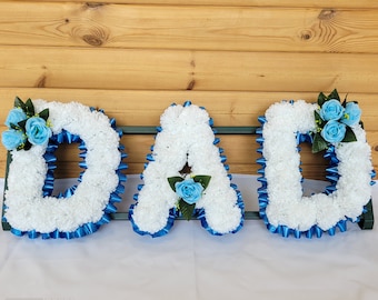 DAD Funeral Flowers Artificial Tribute Wreath Silk Grave Memorial Letters or Any 3 Letter Name