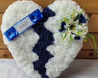 Broken Heart Funeral Flowers Artificial Tribute Wreath Silk Grave Memorial Dad Son Brother Uncle Grandad or Any Name