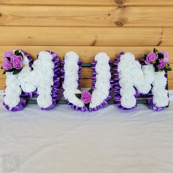 MUM Funeral Flowers Artificial Tribute Wreath Silk Grave Memorial Letters or Any 3 Letter Name