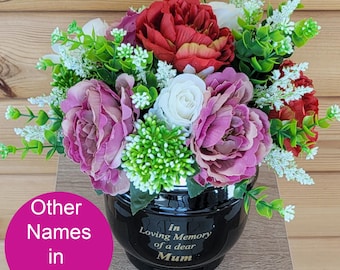 Grave Pot Cemetery Flowers Artificial Dad Mum Wife Grandad Rose Peony Metal Pot