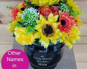 Grave Pot Cemetery Flowers Artificial Dad Mum Wife Grandad Sunflower Metal Pot
