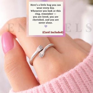 Sterling Silver Hug Ring – Adjustable Size- Sentimental Gift- Meaningful Gift for Her, Comfort Ring
