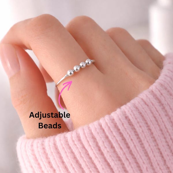 Anillo giratorio para la ansiedad, anillo giratorio de cuentas ajustables para la ansiedad, alivio de la irritación de la piel, anillo antipreocupación, anillo antiansiedad sin deslustre