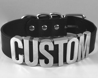 Collar grueso personalizado con enormes letras de 30 mm Gargantilla BDSM/DDLG. Elige tus palabras... sl*t, princesa, bebé... hasta 10 letras.