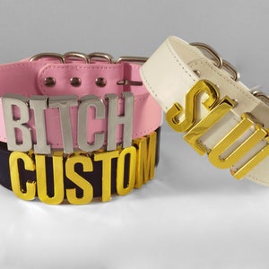 Colar gargantilha personalizado, gargantilha de couro com nome personalizado, colar com letras para escolher, nome personalizado com letra de metal