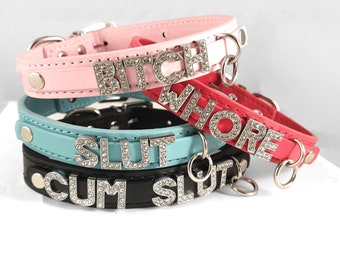 Hot CUSTOM Collar Choker SLUT, Whore, DDLG, Cum Slut, Cum Dump, Princess, Slave, Schlampe, Bitch, Salope, Fuck Hole, Kurwa, Suka or Puddin