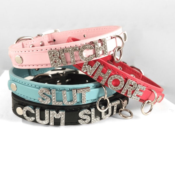 Hot CUSTOM Collar Choker SLUT, Whore, DDLG, Cum Slut, Cum Dump, Princess, Slave, Schlampe, Bitch, Salope, Fuck Hole, Kurwa, Suka or Puddin