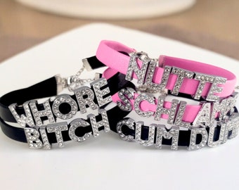 Aangepaste naam choker kraag, veganistisch leer, cosplay beginletters