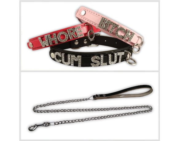 Custom Vegan Leather Choker Collar and Chain Leash Set