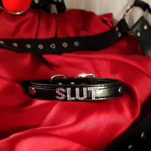 Custom, SLUT, DADDY or PUDDIN thick collar with huge silver letters choker. Choose your words. image 7