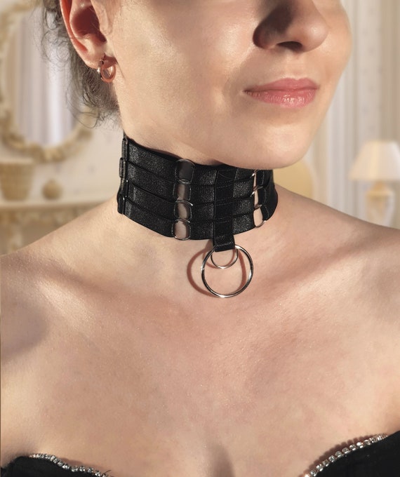 Black O Ring Choker Harness New Fetish Neck Belt Slave Circle Ring Leather Harness O-ring  main image 2