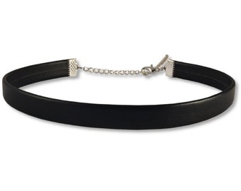 PREMIUM Faux Leather Minimalist Choker Gothic, Punk, Rock. Discreet Day Elegant, Smart Choker for woman / Black Vegan leather necklace /