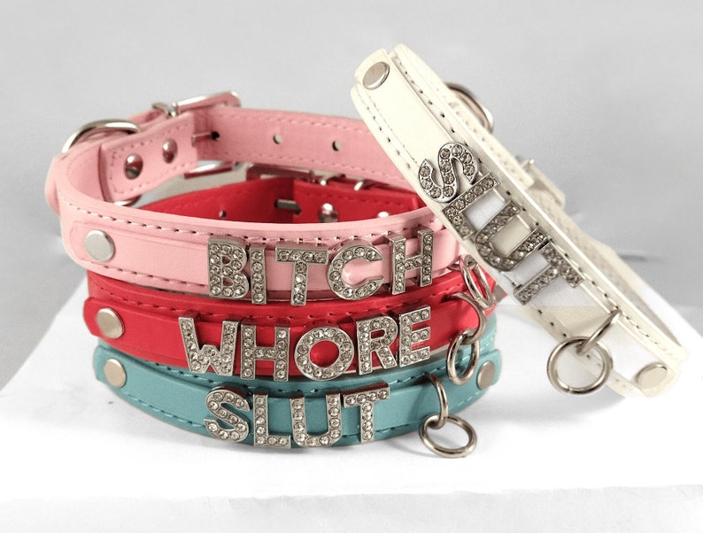 Custom, SLUT, DADDY or PUDDIN thick collar with huge silver letters choker. Choose your words. image 2