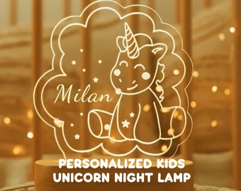 Lampe licorne veilleuse personnalisée pour enfant | Veilleuse personnalisée pour bébé | Lampe de chevet bébé personnalisée