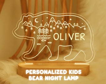 Lampe ours veilleuse personnalisée pour enfant | Veilleuse personnalisée pour bébé | Lampe de chevet bébé personnalisée