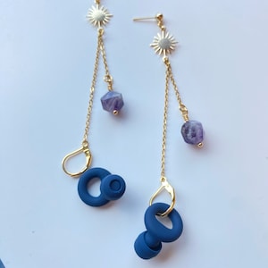 Amethyst 18k gold plated sunburst earrings for Loop earplugs, sensory and earplug earrings, ADHD autism accessory, festival gig anti loss