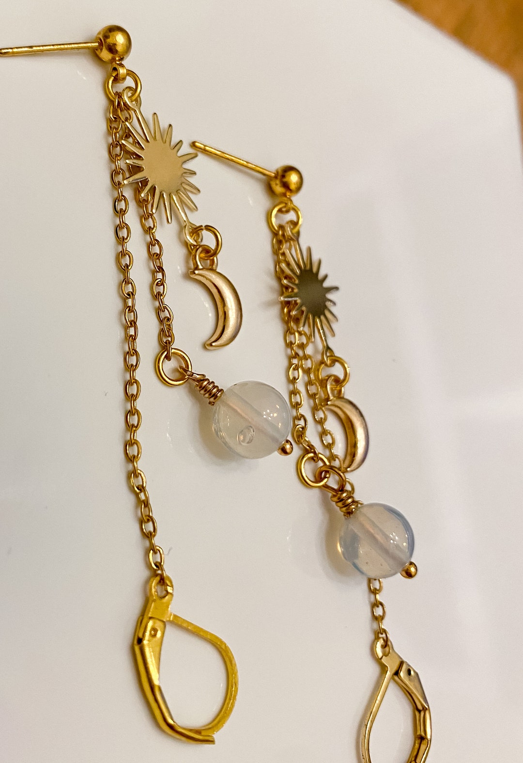 18k Gold Celestial Opal Earrings for Loop Earplugs, Sensory Earrings