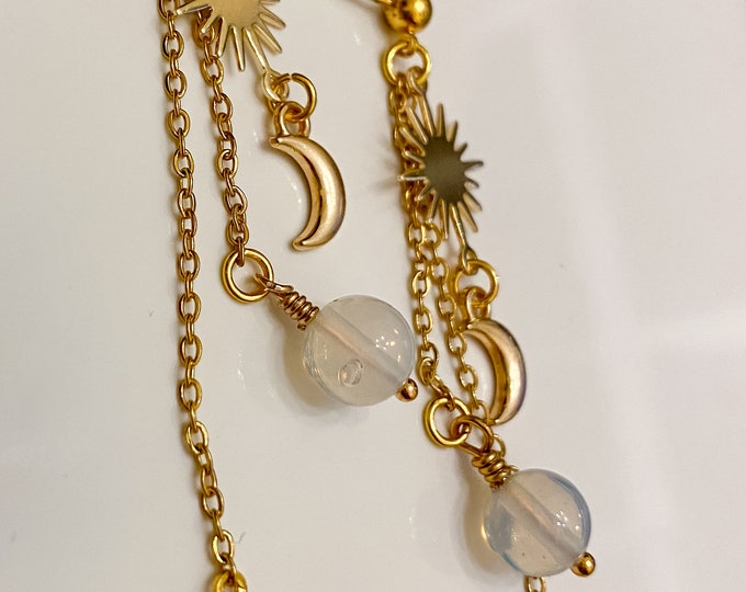 18k Gold Celestial Opal Earrings for Loop Earplugs, Sensory Earrings