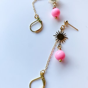 Sunburst pink earrings for Loop earplugs, sensory earrings, earplug earrings, ADHD autism accessory, festival gig anti loss earrings