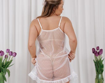 Handmade Sheer Polka Dot Babydoll Nightgown