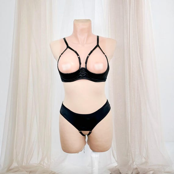 Crotchless lingerie set Cupless bra and Open crotched panty, Shelf bra lingerie plus size