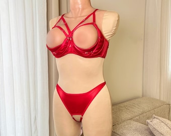 Plus size lingerie, Open crotched lingerie, Open lingeries, cupless lingerie, bikini see through panties, Half cup shelf bra