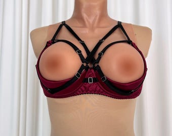 Custom lingerie, Open cupless bra plus size, Open cupless bra for large bust - Satin Cupless bra with support Half cup bra, Shelf bra open