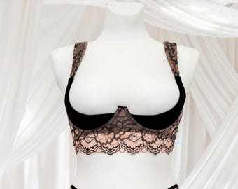 Open cupless bra lace, Half cup shelf bra open, Quarter cup bra plus size, Lingerie see through, Shelf bra open with support