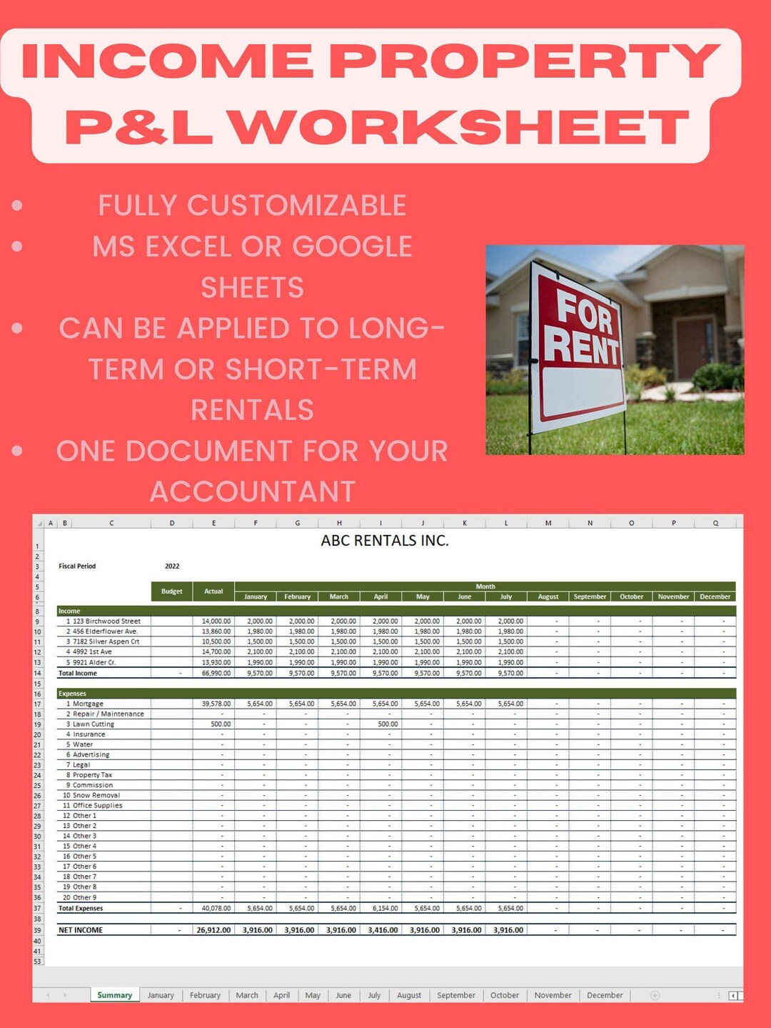 Income and Expense Worksheet for Income Property Portfolio - Etsy