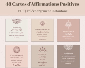 48 Cartes d'affirmations positives à imprimer, Mantra, Pensée positive, Rituel Bien être, Tableau de visualisation, Loi de l'attraction, PDF