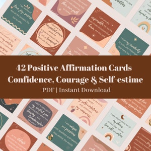 42 Tarjetas de estación de afirmación Tarjetas de memoria con citas positivas Tablero de visión Imprimible Autoestima Confianza Amor propio Boho PDF Baraja de cartas de mantra