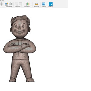 May include: A 3D printed figurine of a cartoon character, coloured brown and white. The character is standing with their arms crossed and has a smiling expression.
