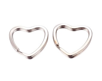 10 x Silver Tone HEART Keyring Split Ring 30mm Jewellery Making Keychain UK
