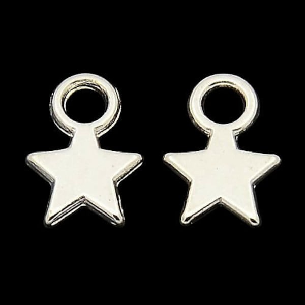 50 x BRIGHT Silver Plated STAR Charms Findings 11mm Jewellery Making