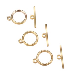 20 Sets GOLD Plated PLAIN Round TOGGLE Clasps 15mm Jewellery Making