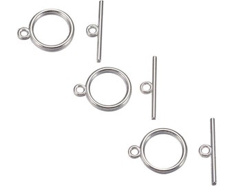 20 Sets Antique SILVER Plated PLAIN Round TOGGLE Clasps 15mm Jewellery Making