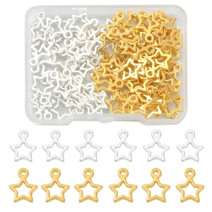 100x Silver & Gold Plated OPEN STAR Gift Box Charms Pendant Make Jewellery