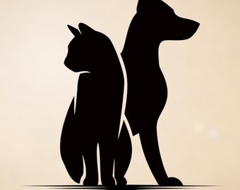 Boho Dog & Cat Silhouette Decal: Minimalist Vinyl Decal - Laptop, Car, Water Bottle Decals