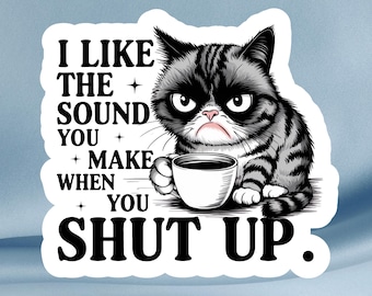 Grumpy Cat Coffee Sticker – Sarcastic Introvert Gift