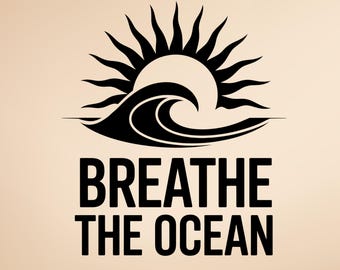 Calcomanía de vinilo con olas de surf: sol oceánico para coche, portátil o nevera.