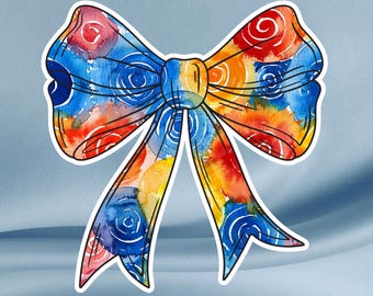 Regenbogen Aquarell Schleife Aufkleber, helles Swirl Design (Vinyl Aufkleber)