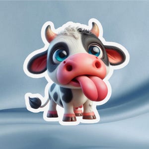 Pegatina de vaca de dibujos animados: pegatina de vaca kawaii con la lengua fuera para diarios, portátiles, botellas de agua, vasos, cuadernos, Kindles y teléfonos.