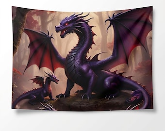 Dragon Tapestry, Majestic Purple Gothic Wall Hanging | Polyester, Hemmed Edges | 80 x 68 Inches
