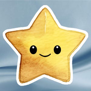 Kawaii Gold Yellow Star Sticker – Lächelnder Kawaii Stern für Journals, Laptops, Wasserflaschen, Planer, Notebooks, Kindles, Taschentücher